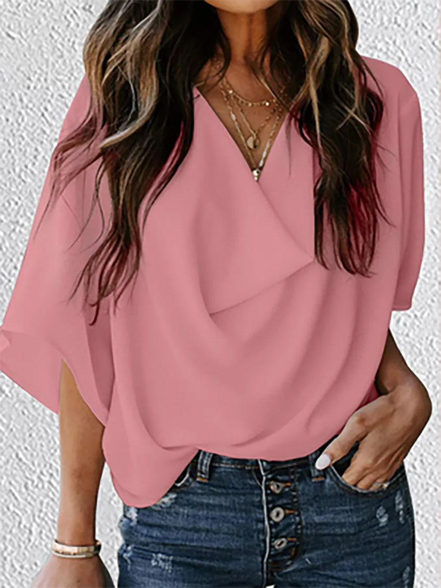Stunncal V-Neck Loose Mid-Sleeve T-Shirt(7 colors)