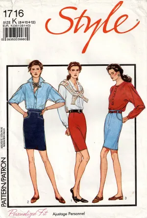 Style 1716 Womens Slim Denim Skirts with Pockets 1980s Vintage Sewing Pattern Size 8 - 12 UNCUT Factory Folded