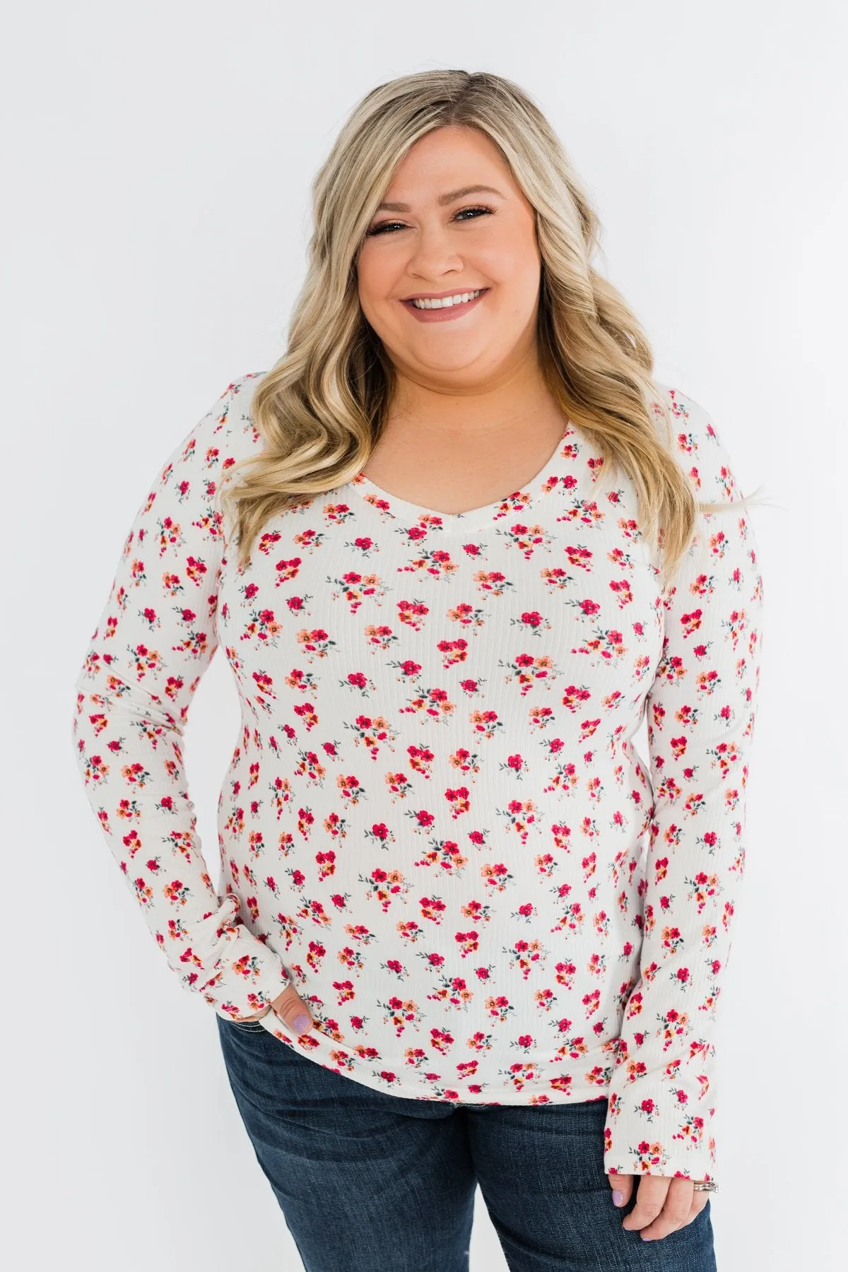 Sudden Bloom Floral V-Neck Top- Ivory