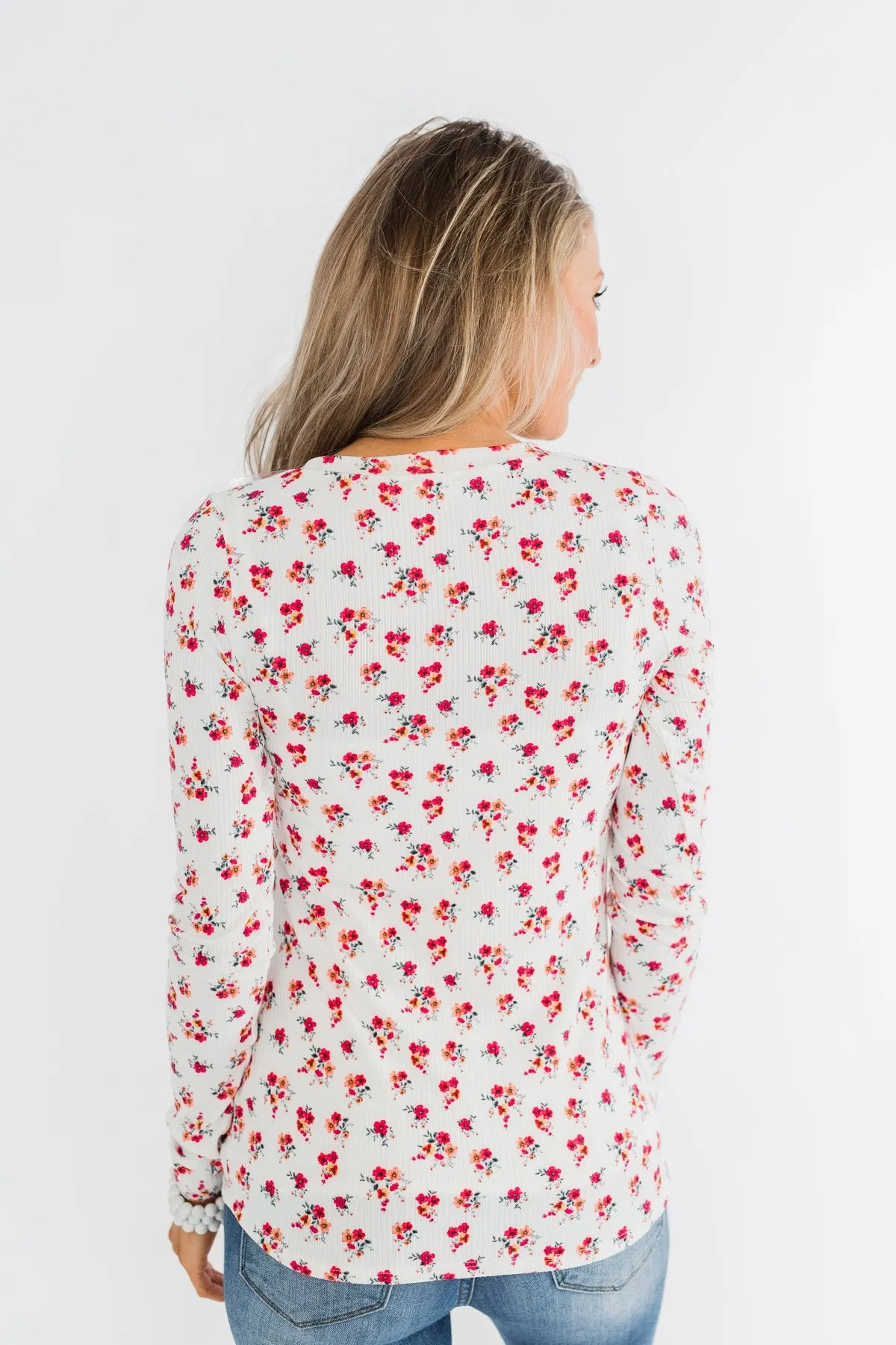 Sudden Bloom Floral V-Neck Top- Ivory