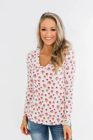 Sudden Bloom Floral V-Neck Top- Ivory