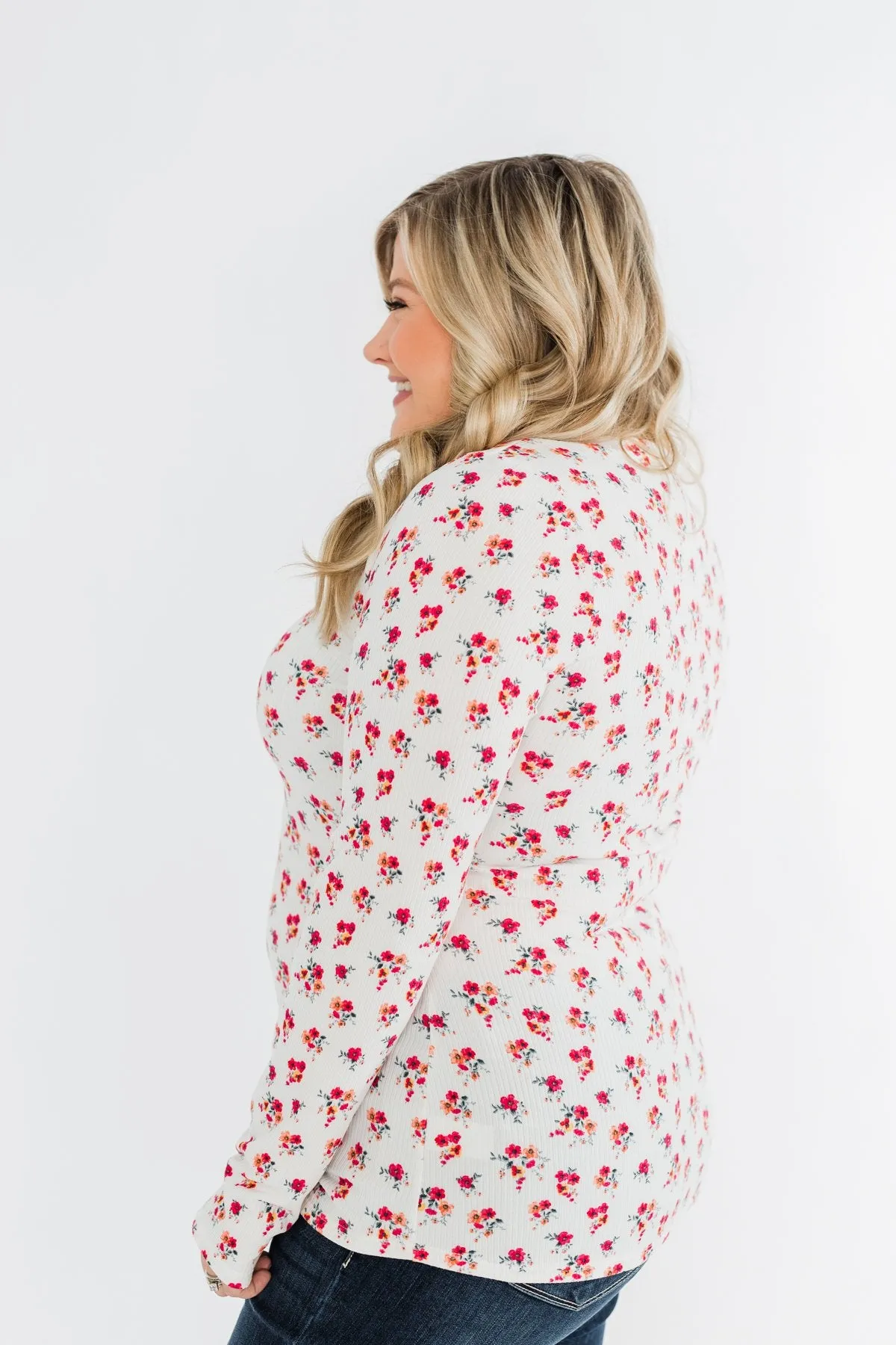 Sudden Bloom Floral V-Neck Top- Ivory
