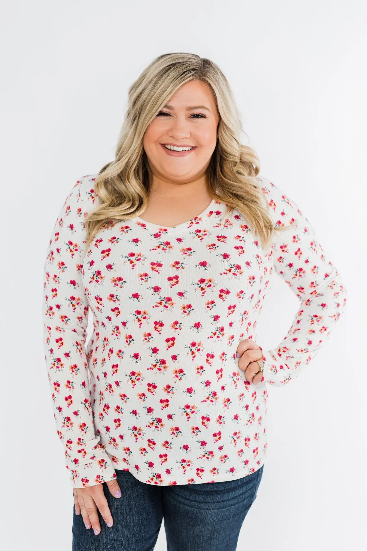Sudden Bloom Floral V-Neck Top- Ivory