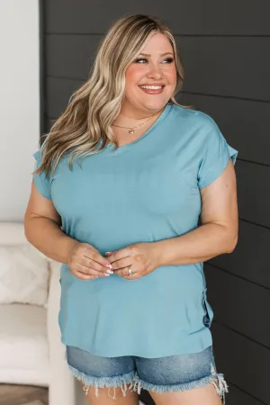 Taking Risks V-Neck Top- Ocean Blue