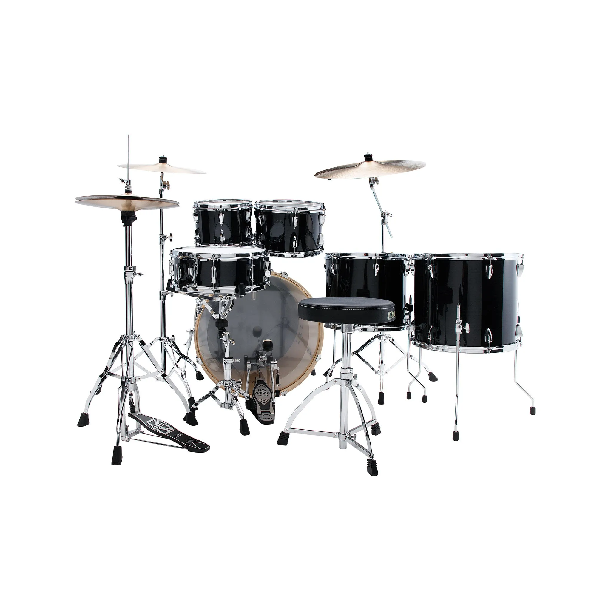 TAMA IP62H6W-HBK Imperialstar Drum 6-Piece Drum Kit w/Hardware Throne, Hairline Black