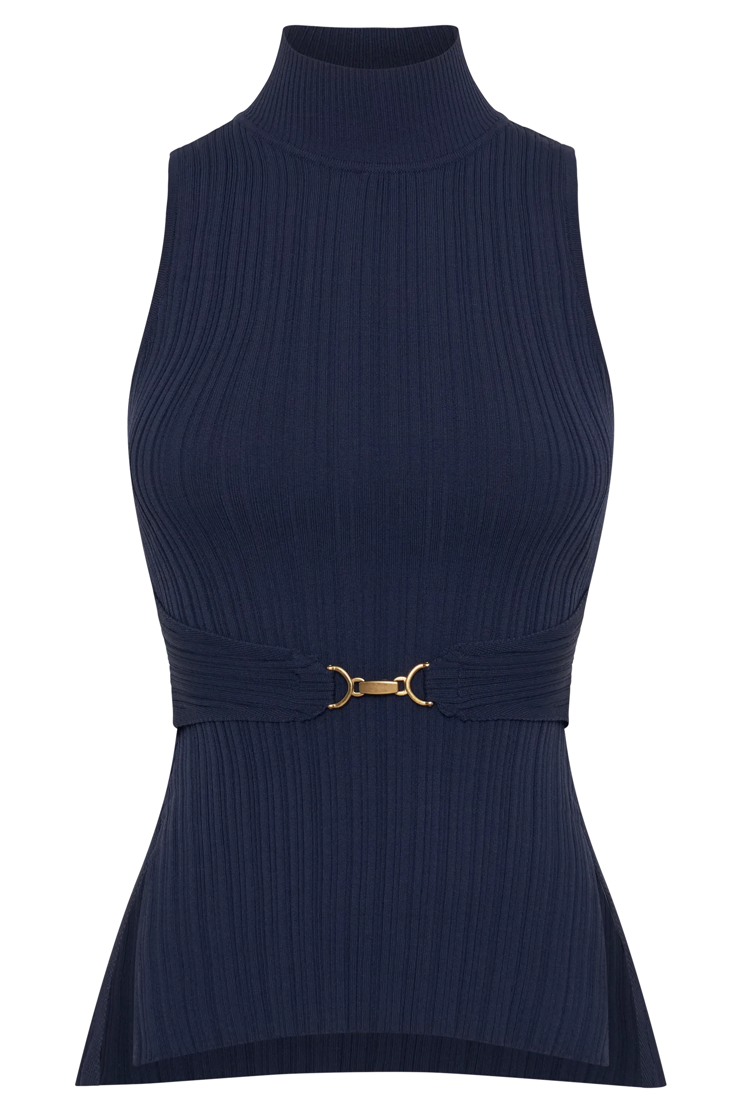 Tanya Cut Out High Neck Top - Navy