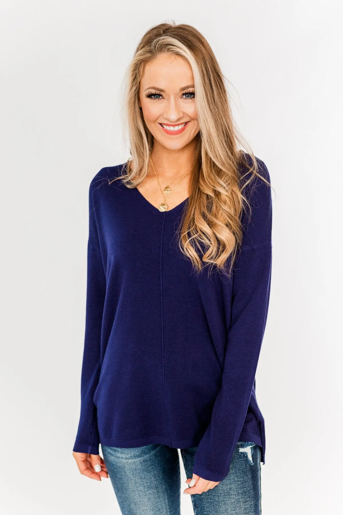 The Best Part V-Neck Sweater- Navy