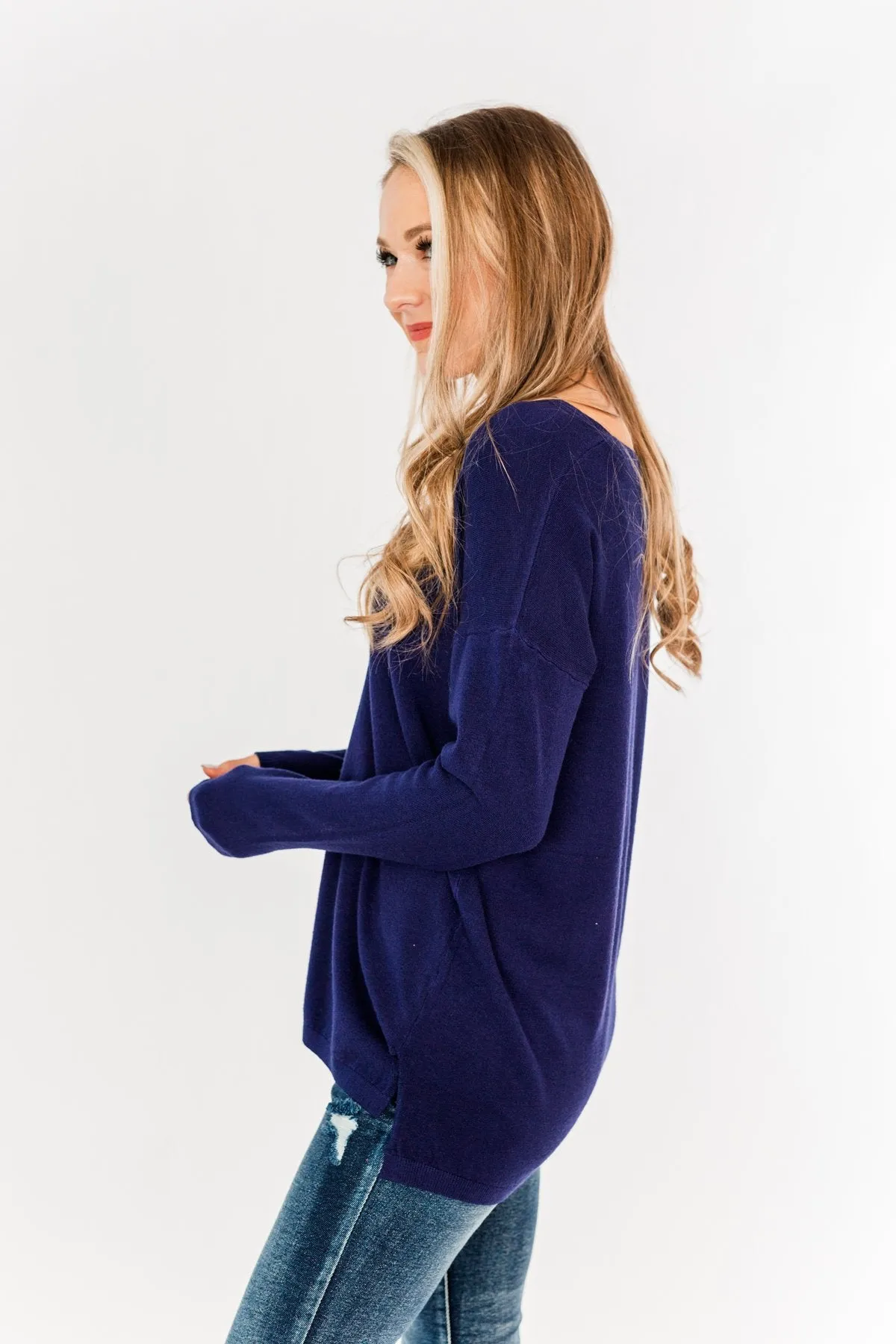 The Best Part V-Neck Sweater- Navy