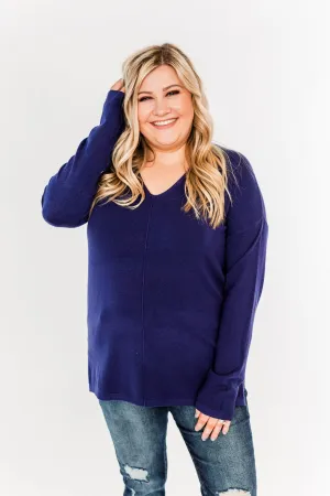 The Best Part V-Neck Sweater- Navy