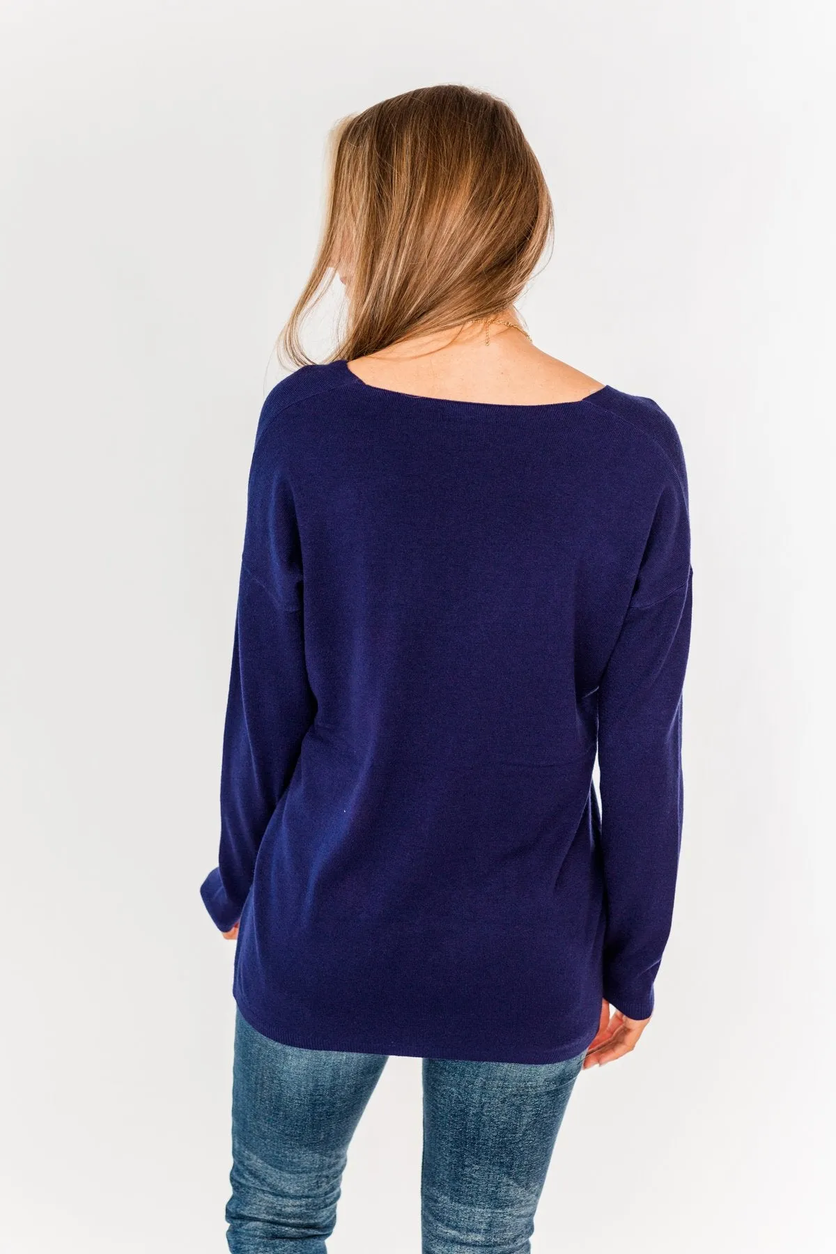 The Best Part V-Neck Sweater- Navy