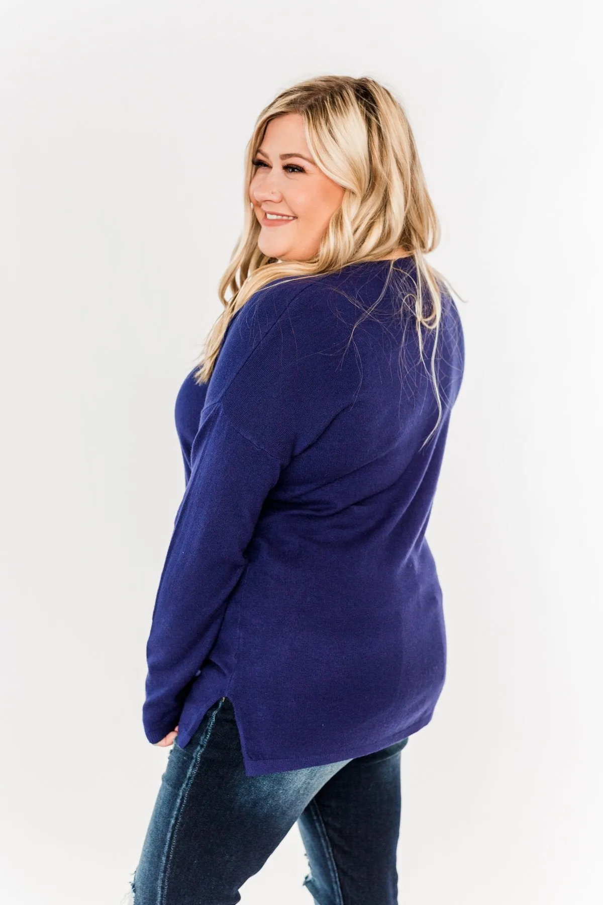 The Best Part V-Neck Sweater- Navy