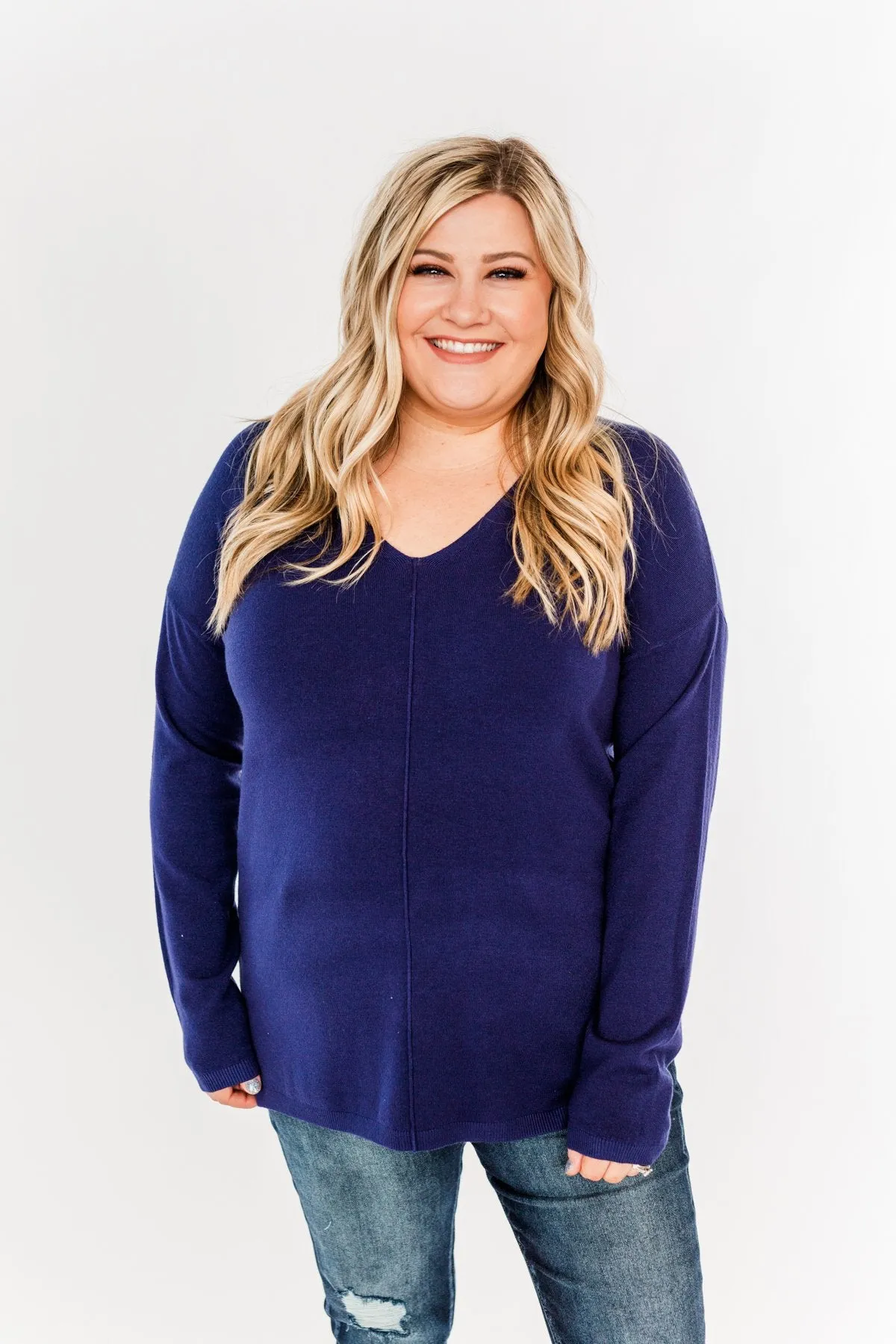 The Best Part V-Neck Sweater- Navy