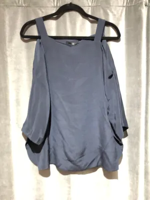Tibi Navy Silk Cold Shoulder Long Sleeve Blouse