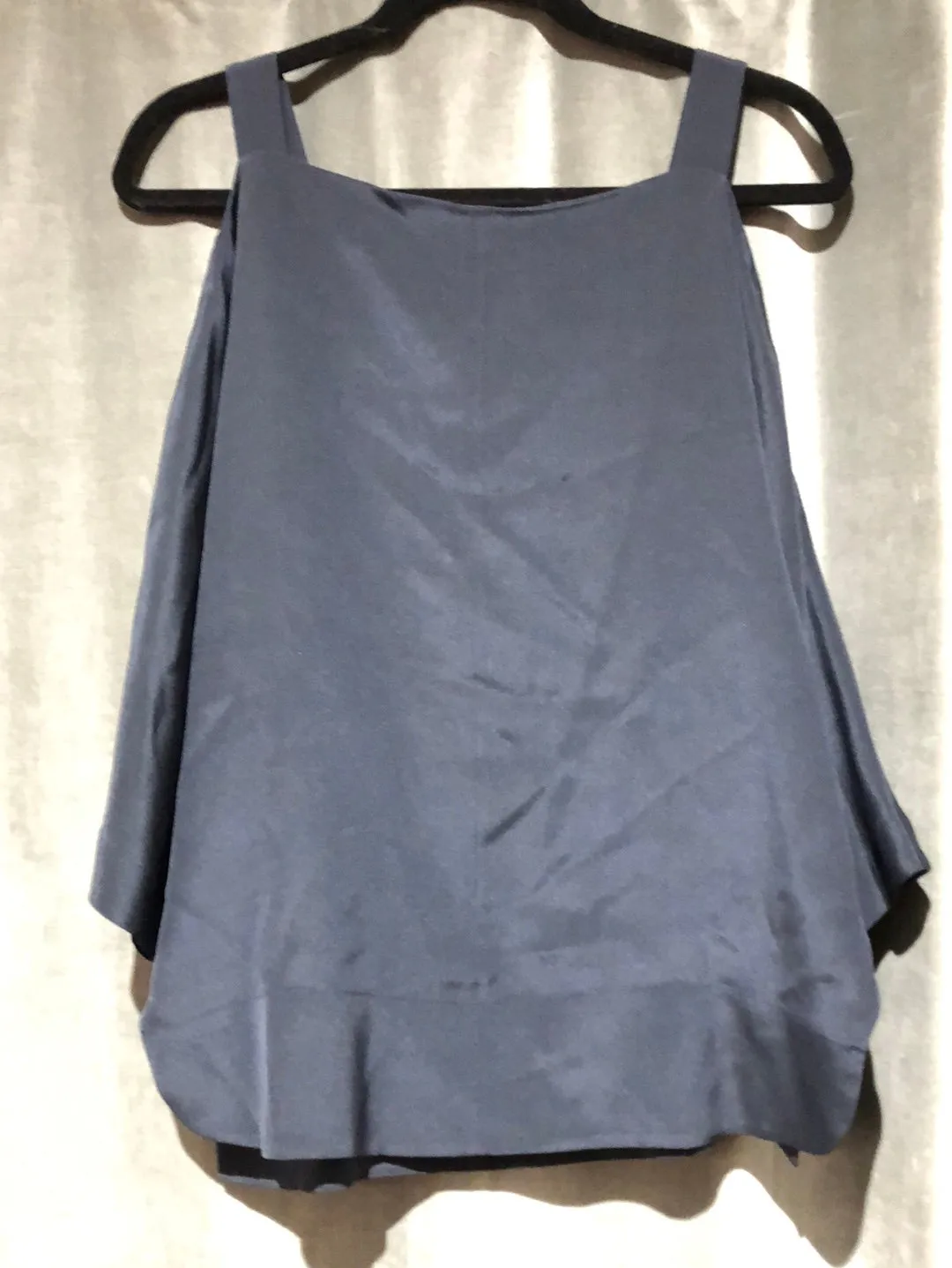 Tibi Navy Silk Cold Shoulder Long Sleeve Blouse