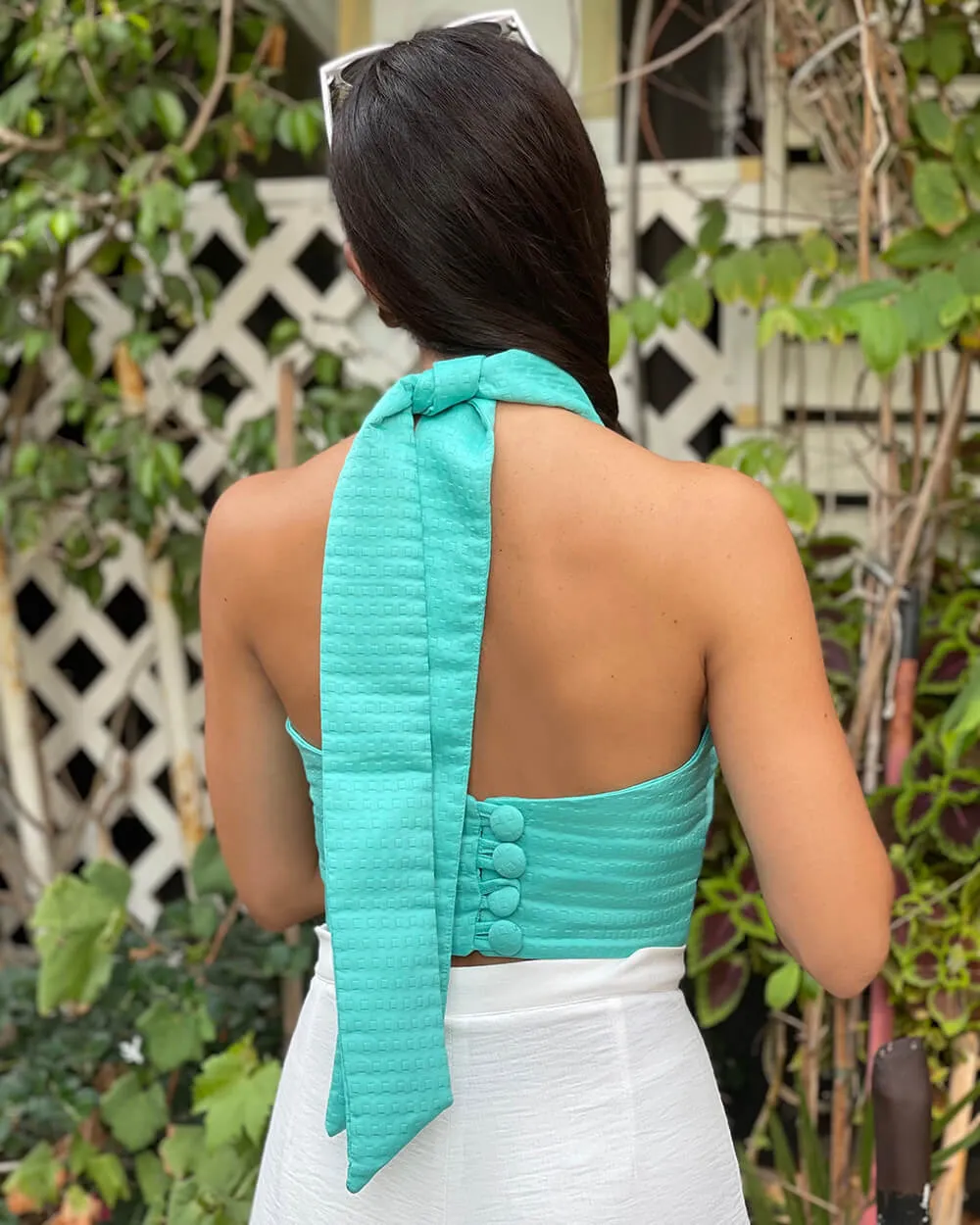 Turquoise Halter Cross Neck Top