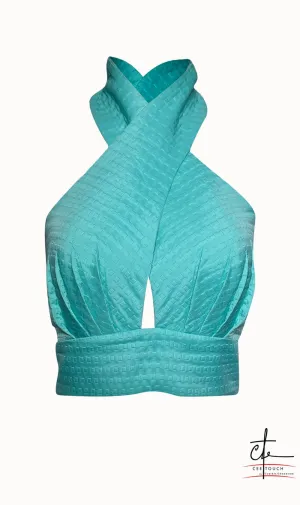 Turquoise Halter Cross Neck Top
