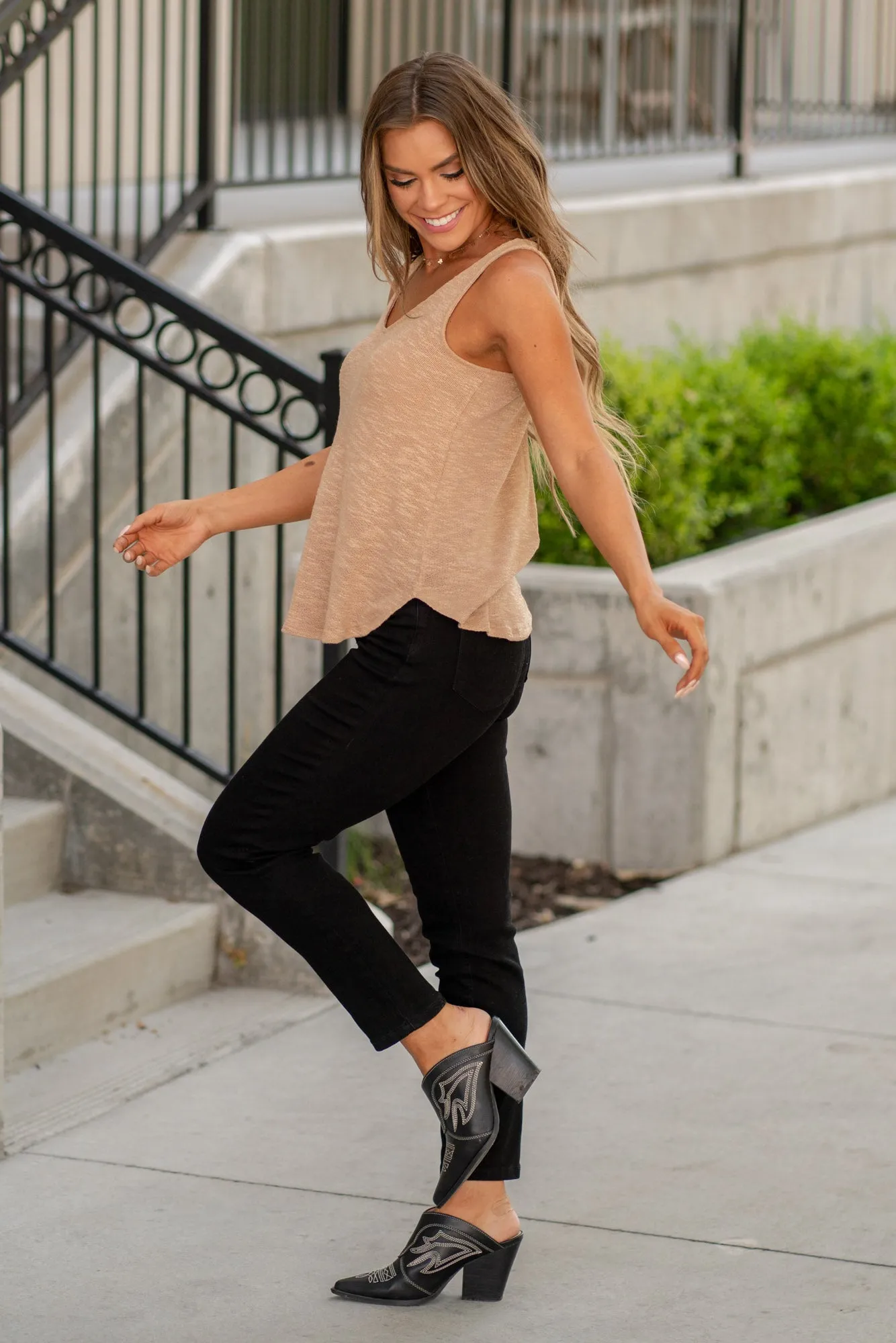 V-Neck Curved Hem Tank