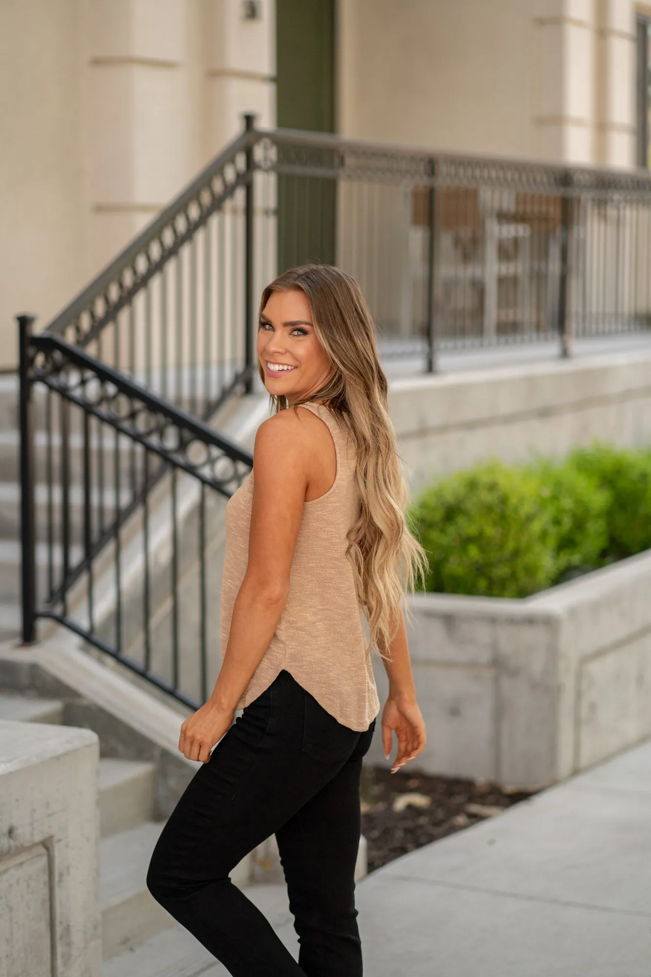 V-Neck Curved Hem Tank