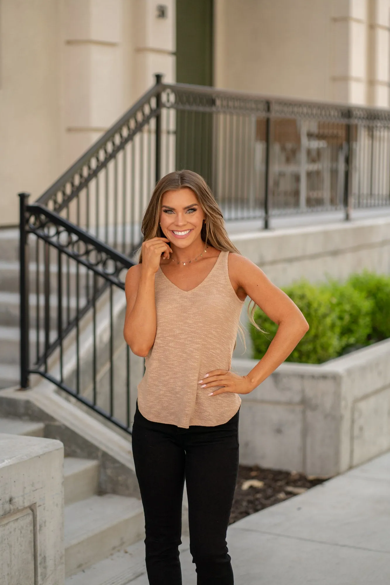 V-Neck Curved Hem Tank