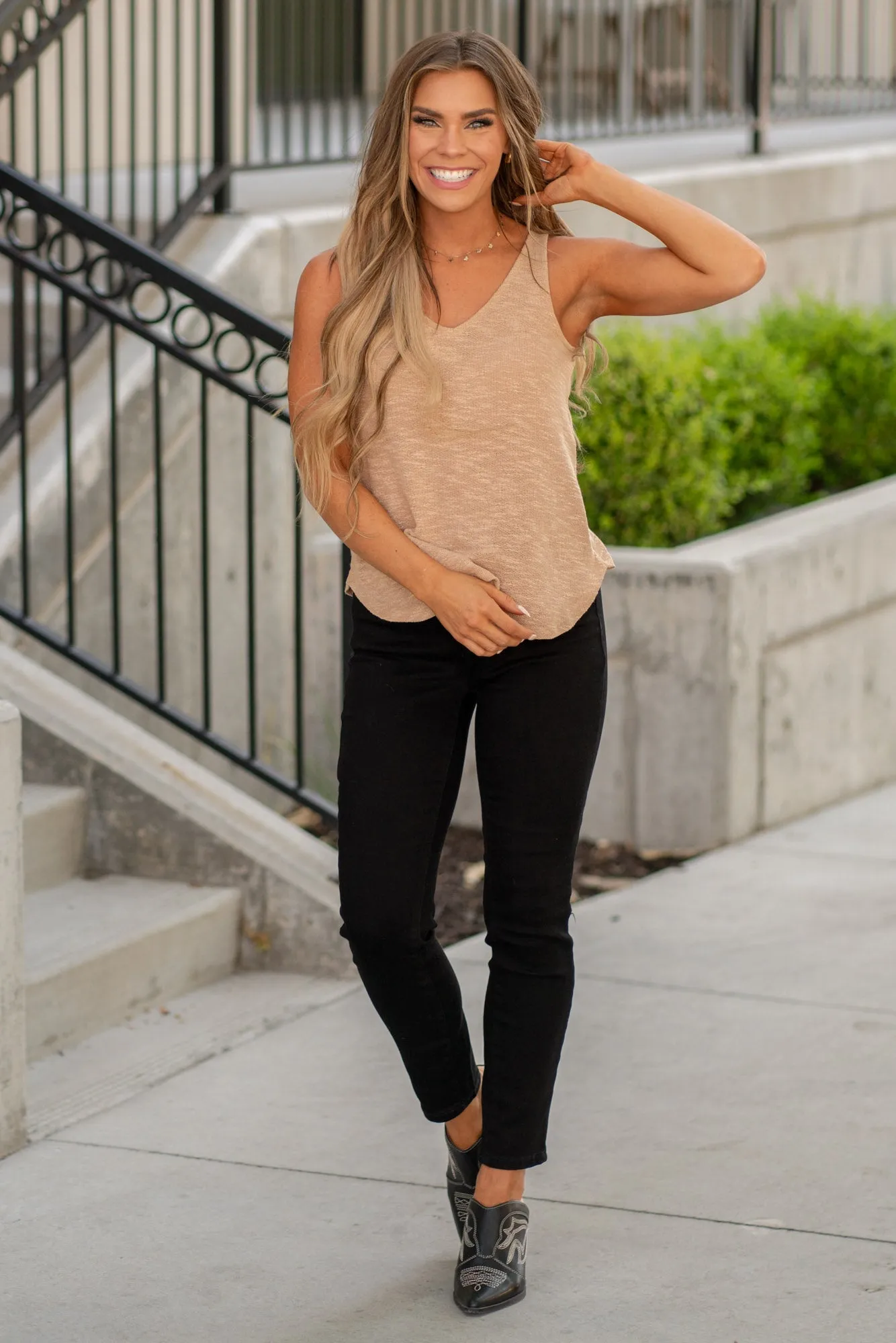 V-Neck Curved Hem Tank