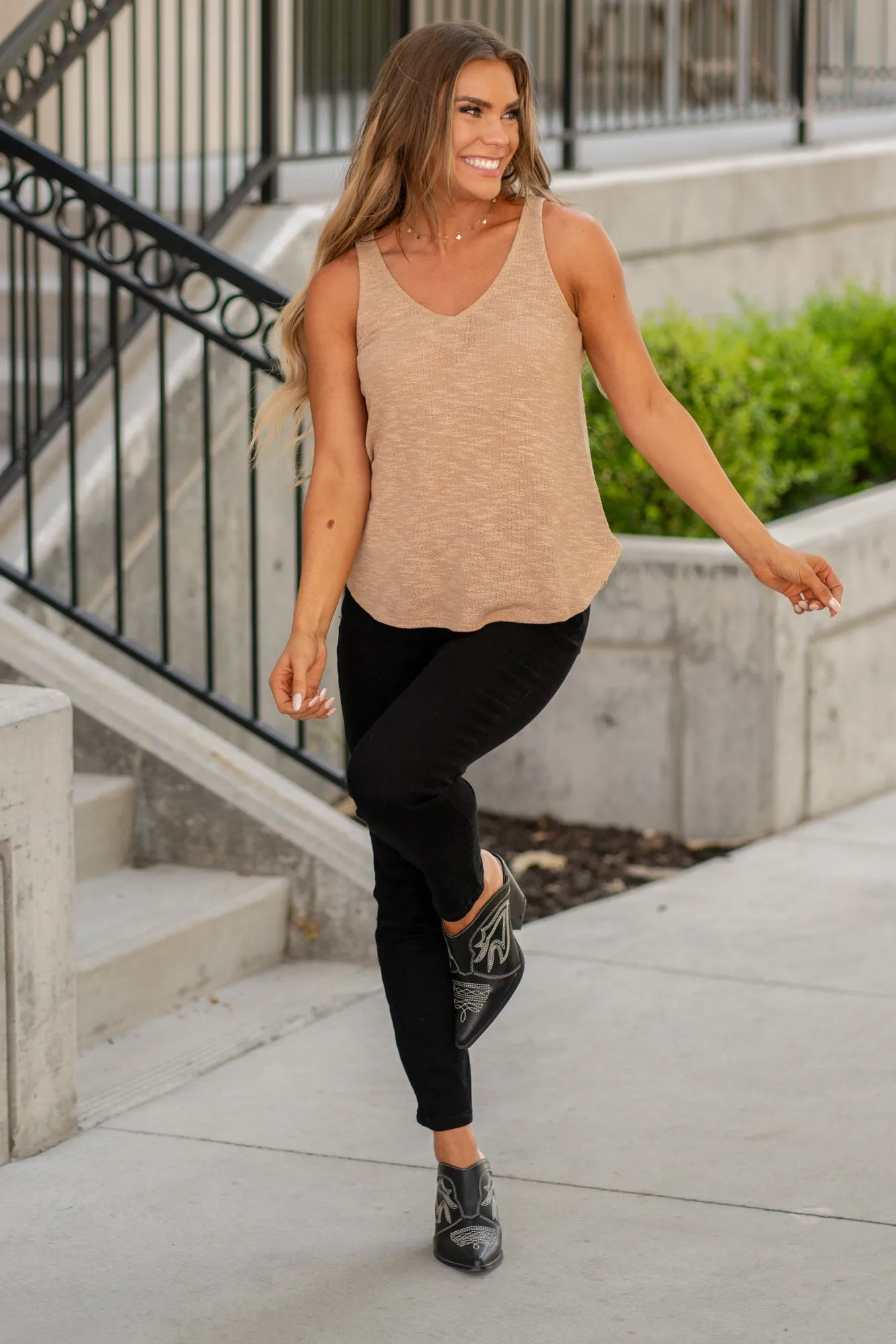 V-Neck Curved Hem Tank