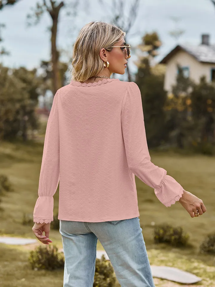 V-Neck Flounce Sleeve Blouse (6 Colors)