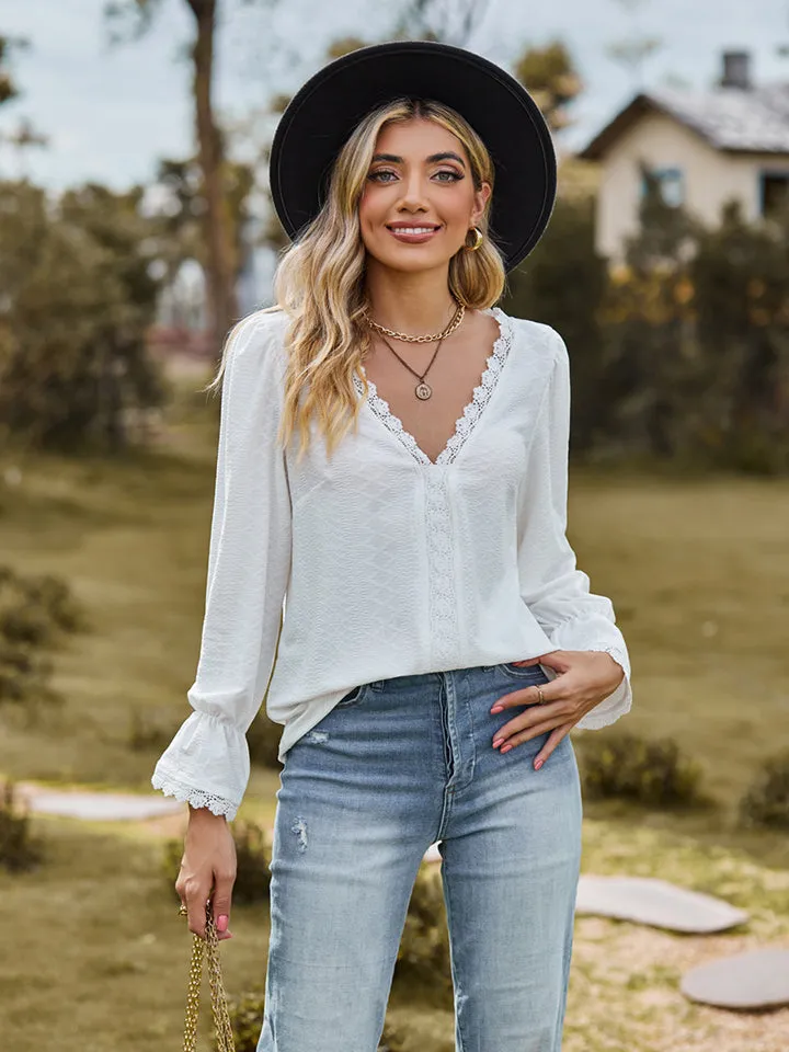 V-Neck Flounce Sleeve Blouse (6 Colors)