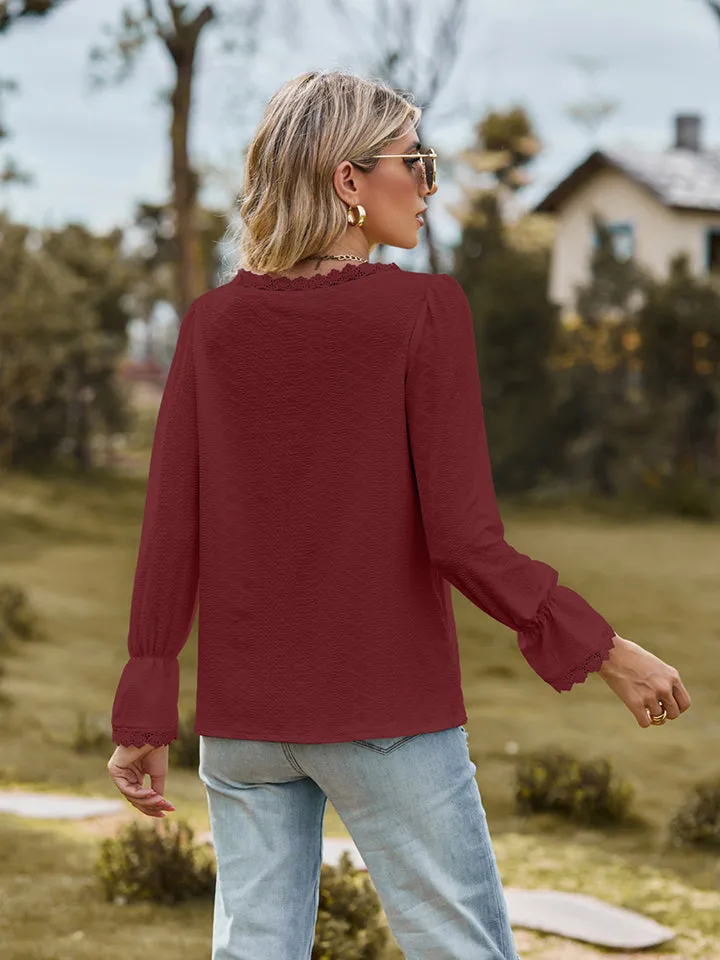 V-Neck Flounce Sleeve Blouse (6 Colors)