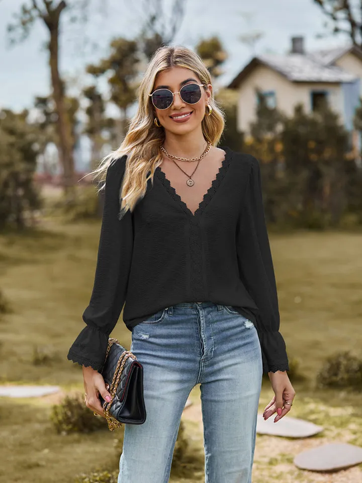 V-Neck Flounce Sleeve Blouse (6 Colors)