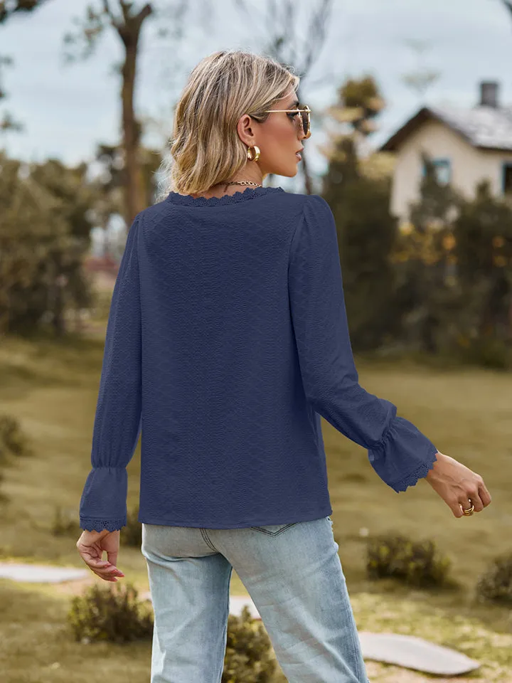 V-Neck Flounce Sleeve Blouse (6 Colors)