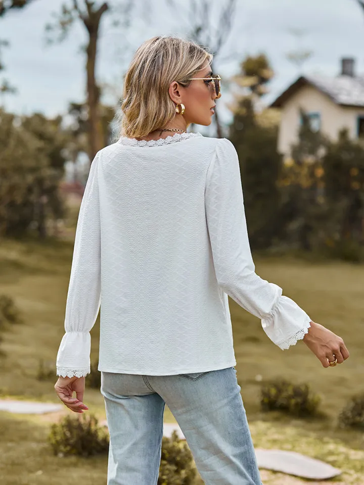 V-Neck Flounce Sleeve Blouse (6 Colors)