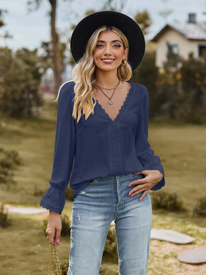 V-Neck Flounce Sleeve Blouse (6 Colors)