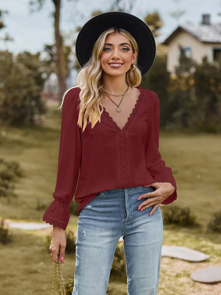 V-Neck Flounce Sleeve Blouse (6 Colors)