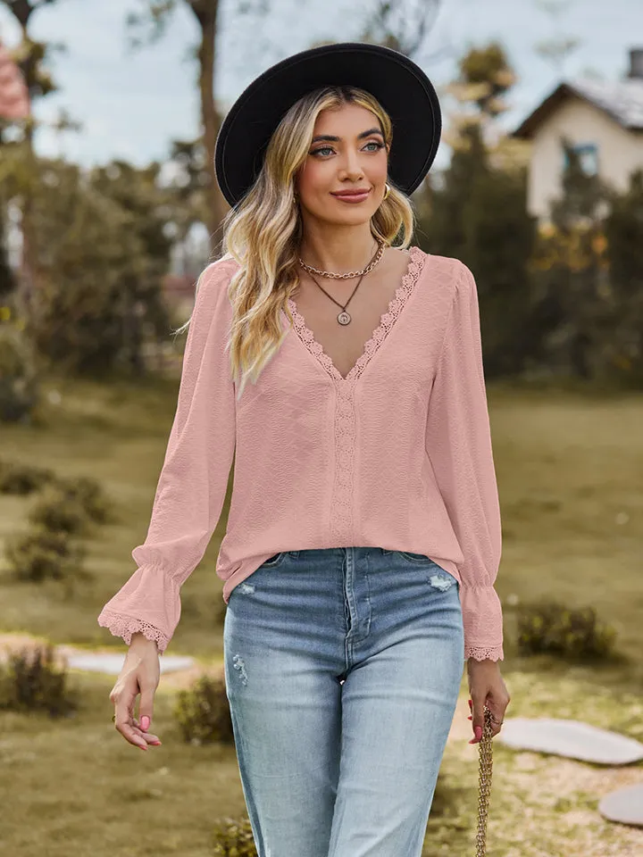 V-Neck Flounce Sleeve Blouse (6 Colors)