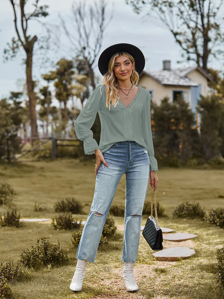 V-Neck Flounce Sleeve Blouse (6 Colors)