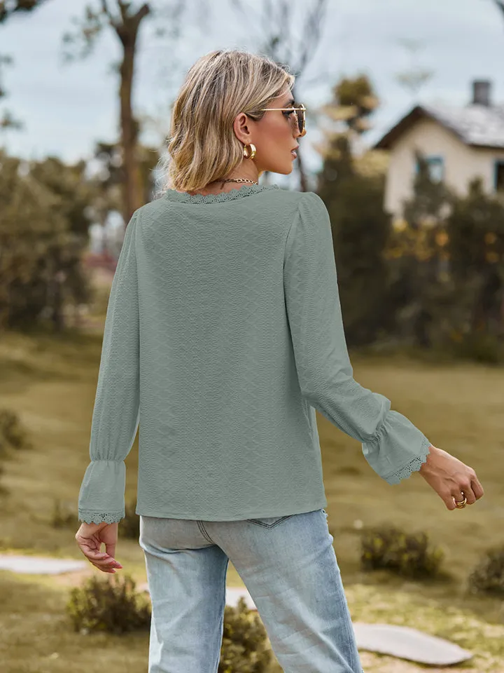 V-Neck Flounce Sleeve Blouse (6 Colors)