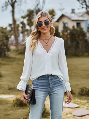 V-Neck Flounce Sleeve Blouse (6 Colors)