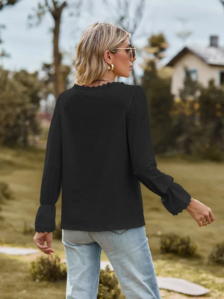 V-Neck Flounce Sleeve Blouse (6 Colors)