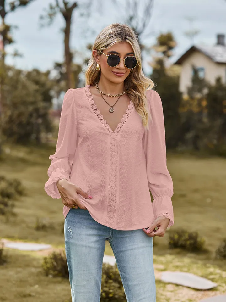 V-Neck Flounce Sleeve Blouse (6 Colors)