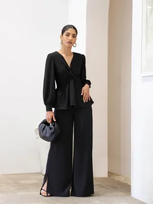 V-Neck-Front-Twisted-Peplum-Top