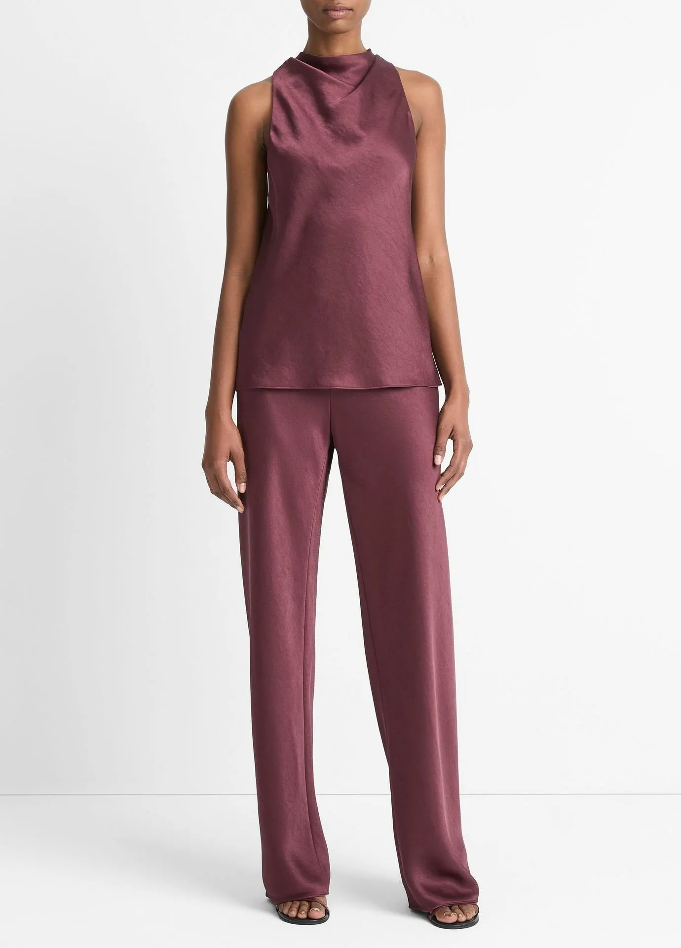 Vince Cowl Neck Bias Satin Top in Black Rose