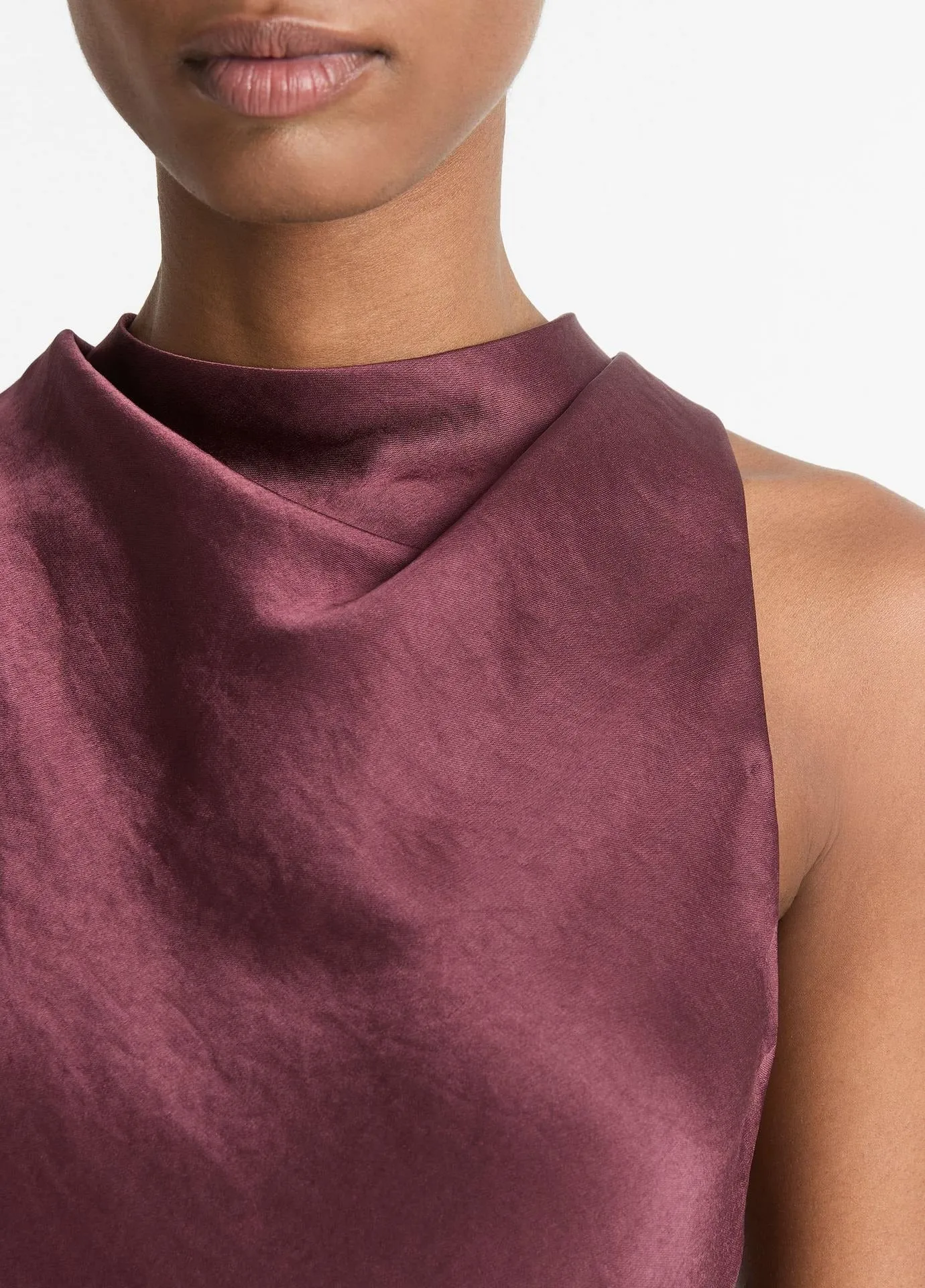Vince Cowl Neck Bias Satin Top in Black Rose