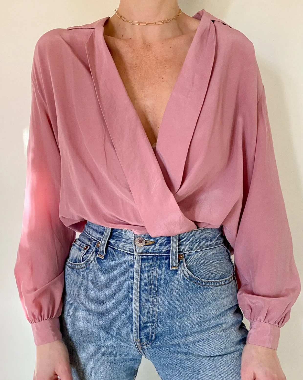 Vintage Mauve Silk Wrap Blouse