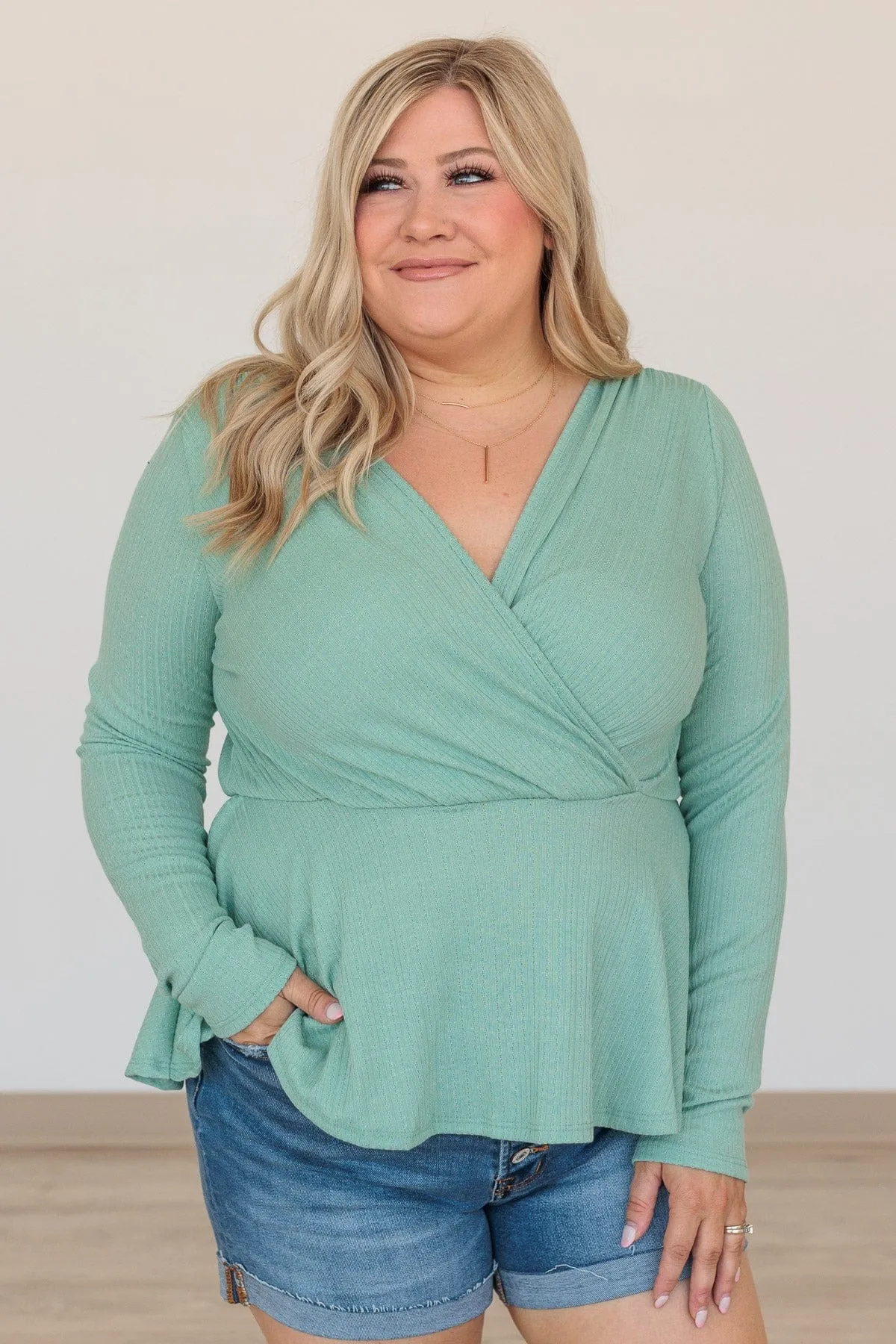 Wait For Me Long Sleeve Top- Dark Seafoam