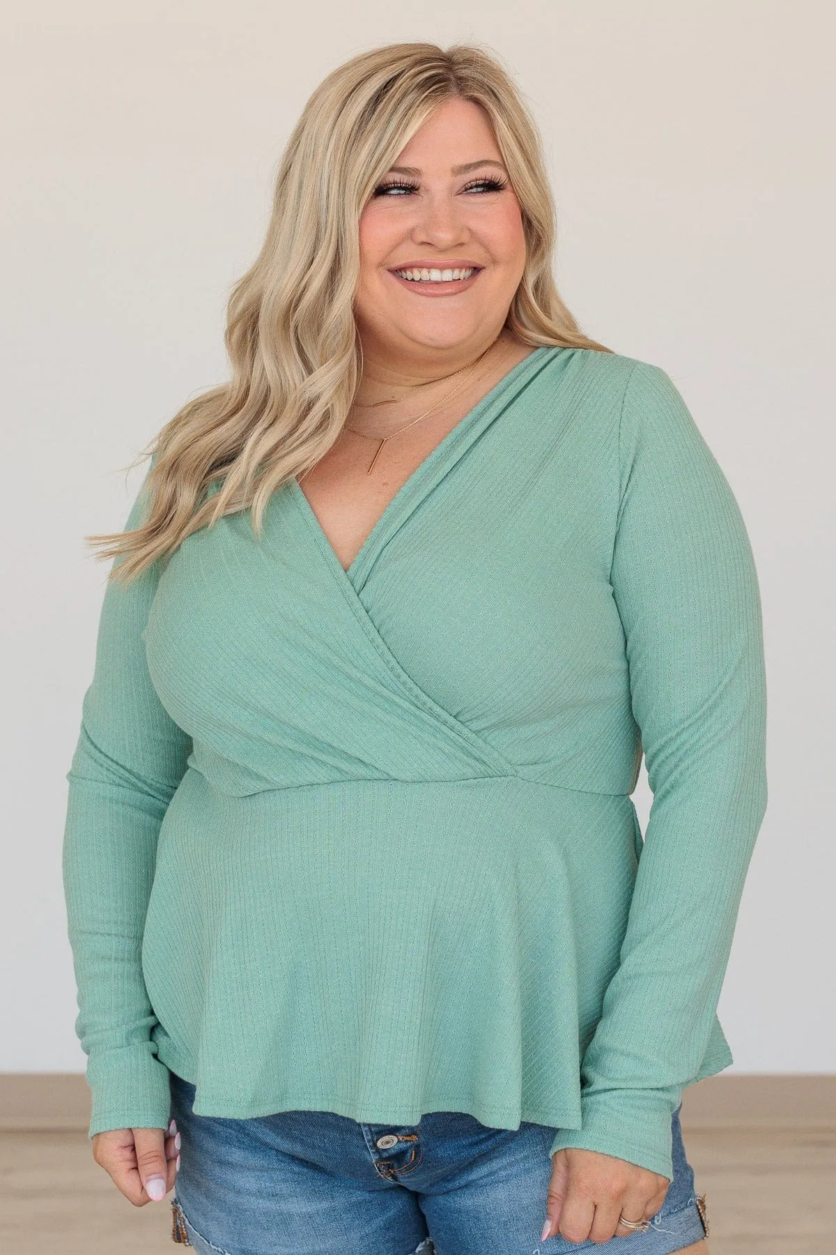 Wait For Me Long Sleeve Top- Dark Seafoam