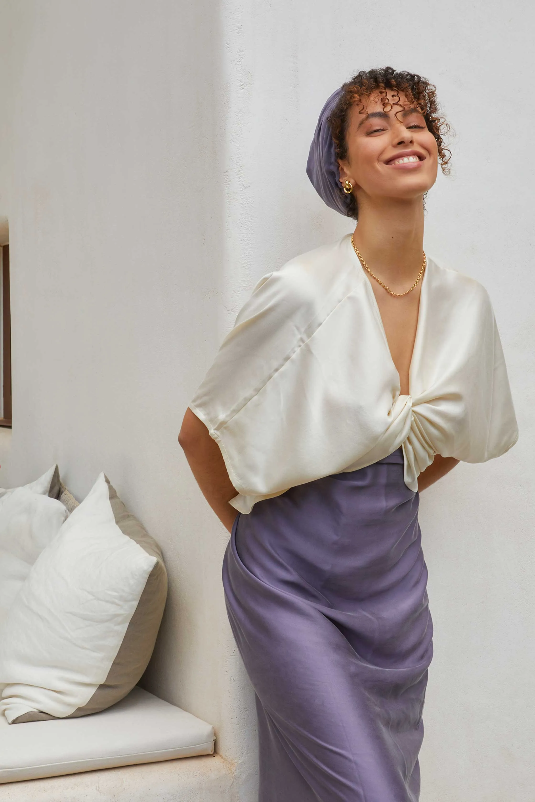 Washed Silk Wrap Blouse In Creme