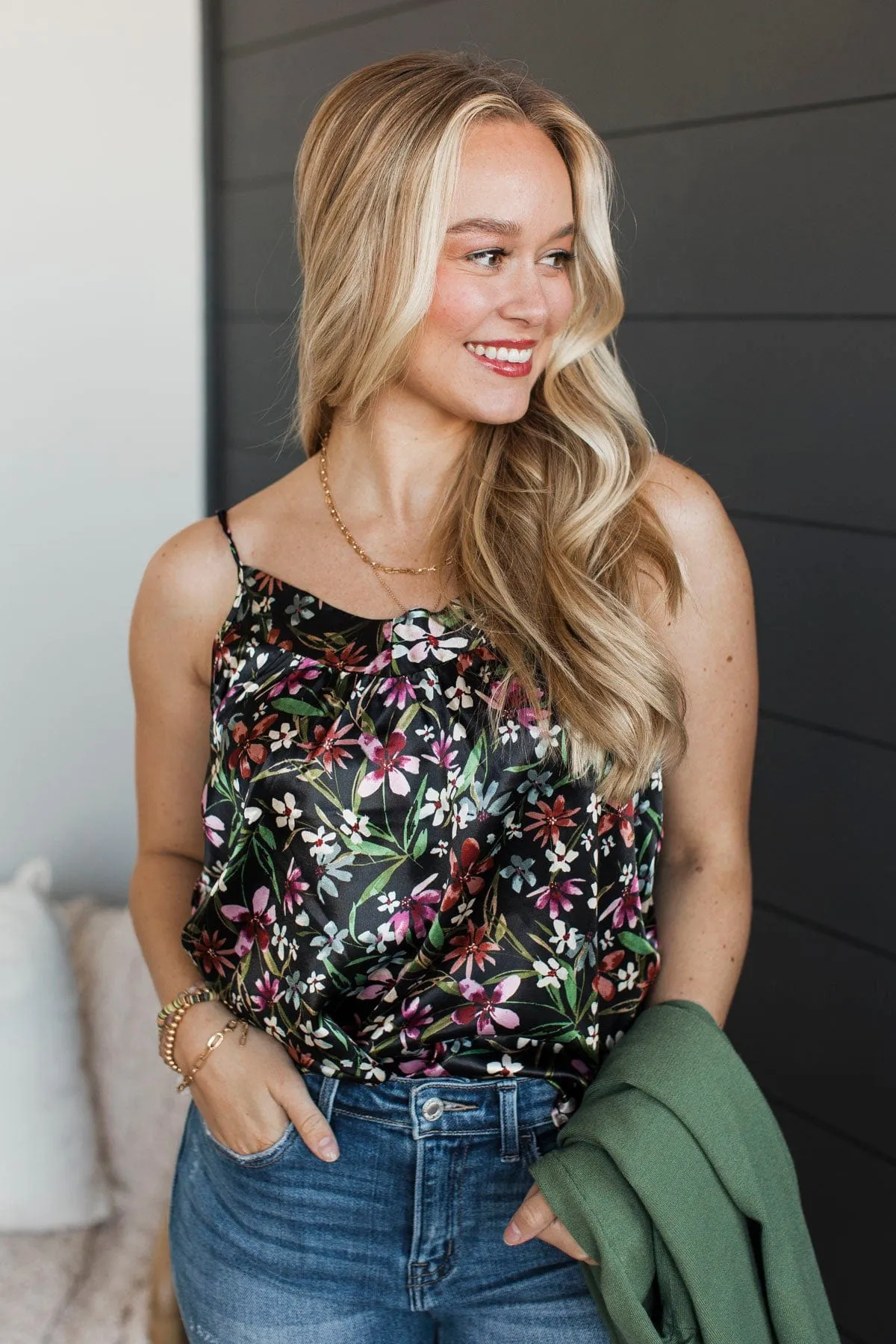 Ways Of The Heart Floral Tank Top- Black