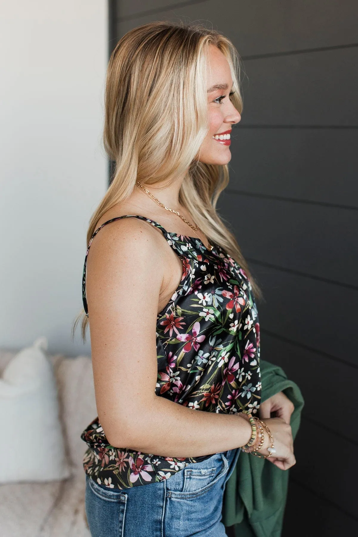 Ways Of The Heart Floral Tank Top- Black