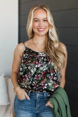 Ways Of The Heart Floral Tank Top- Black