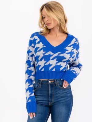 WOMEN'S LONG SLEEVE V-NECK PRINTED SWEATER